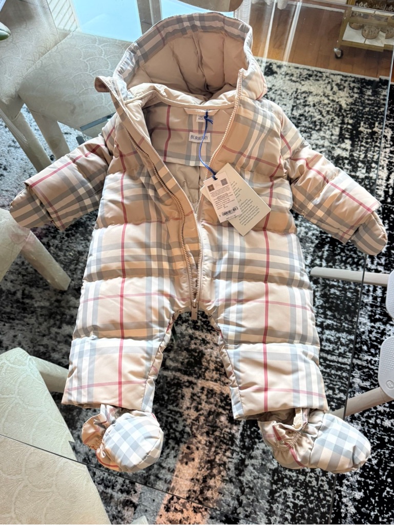 Burberry Beige Plaid Puffer Baby Snowsuit